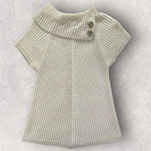 Worthington Sweaters - Worthington Cream Waffle Knit Short Sleeve Sweater with Button Collar